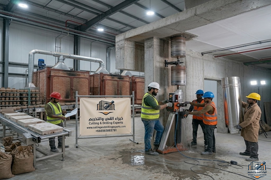 فتح كور مداخن بجدة باستخدام أجهزة الكور الماسي لعمل فتحات العادم والشفاطات للمطاعم والمطابخ بدقة عالية وبدون تكسير مع الحفاظ على سلامة الخرسانة